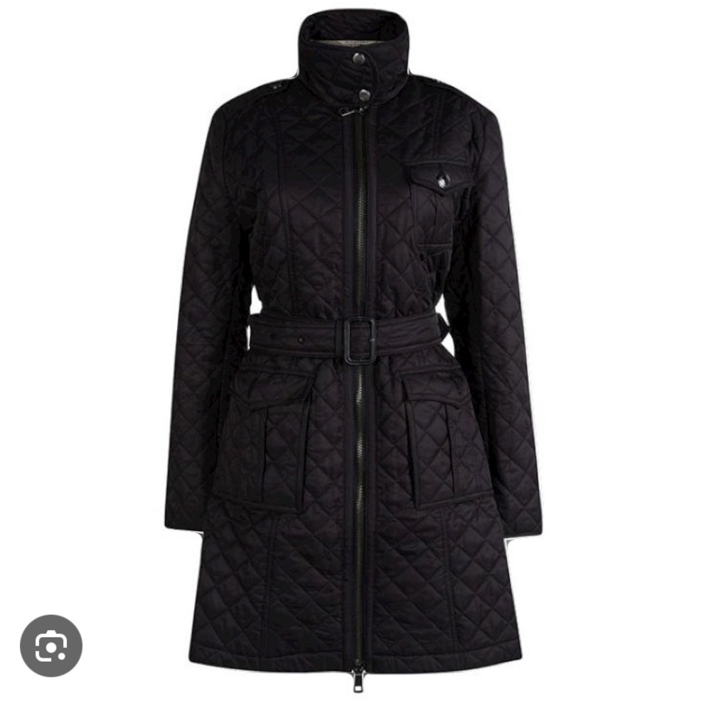 michael kors quilted  jacket with belt and hidden hood, black , SM
